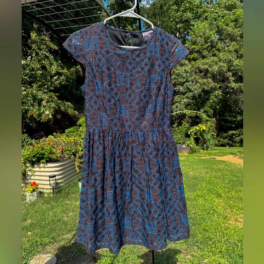 Moon Collection Black and Blue Embroidered A-Line Dress